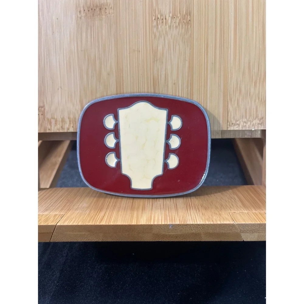 Vintage‎ Guitar Headstock Belt Buckle Red Enamel Music Rock Roll Accessory